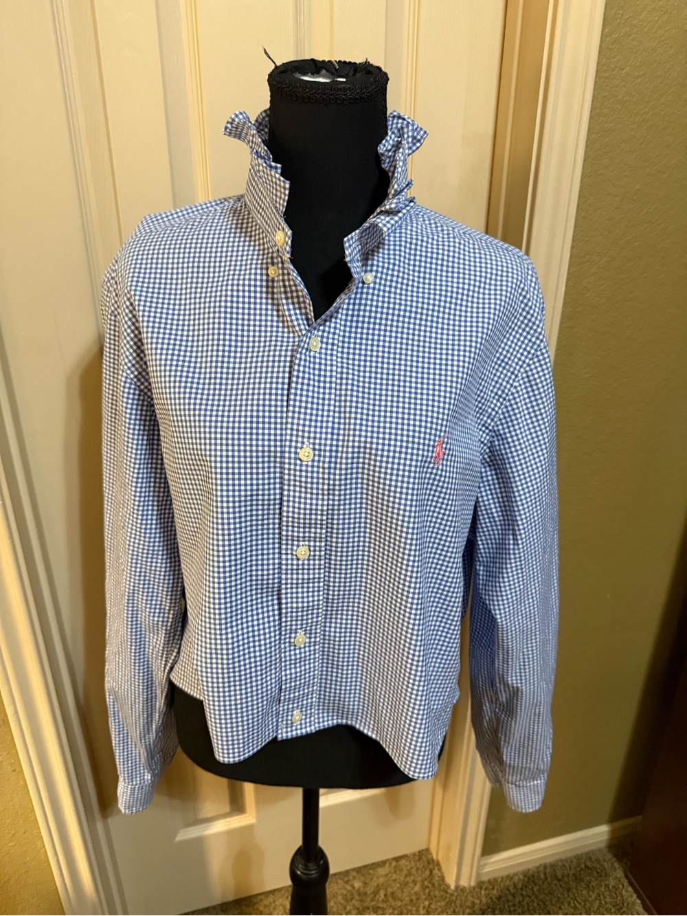 Upcycled Ralph Lauren Blue Gingham Button-Up Shirt